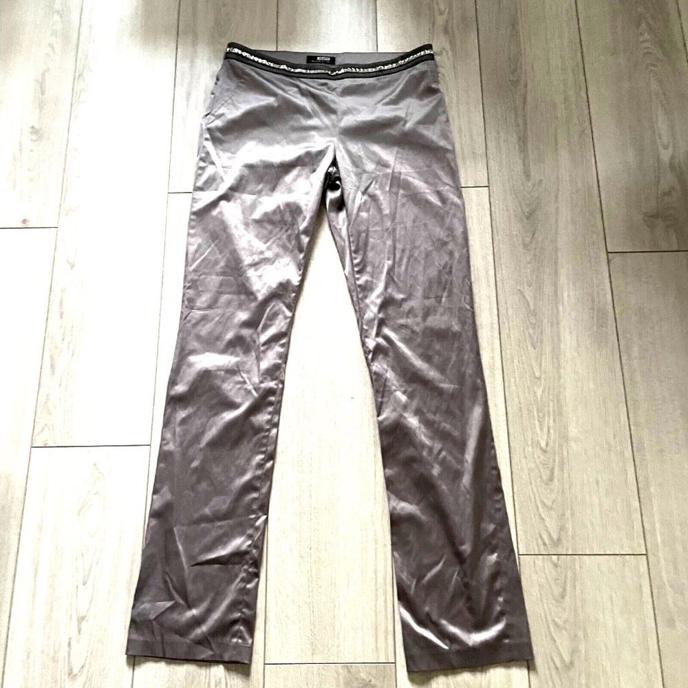 Morgan Straight Leg Studded Pants Women's Size 40 Taupe Shiny Side Zip